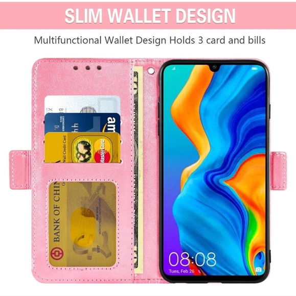 P30 Lite Wallet Case and Tempered Glass Screen Protector Credit Card Holder Flip - Picture 4 of 9